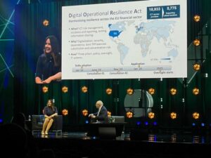 Money 20/20 Europe 2023 2 David on stage for Finding DORA: A Deep Dive” with Marilin Pikaro