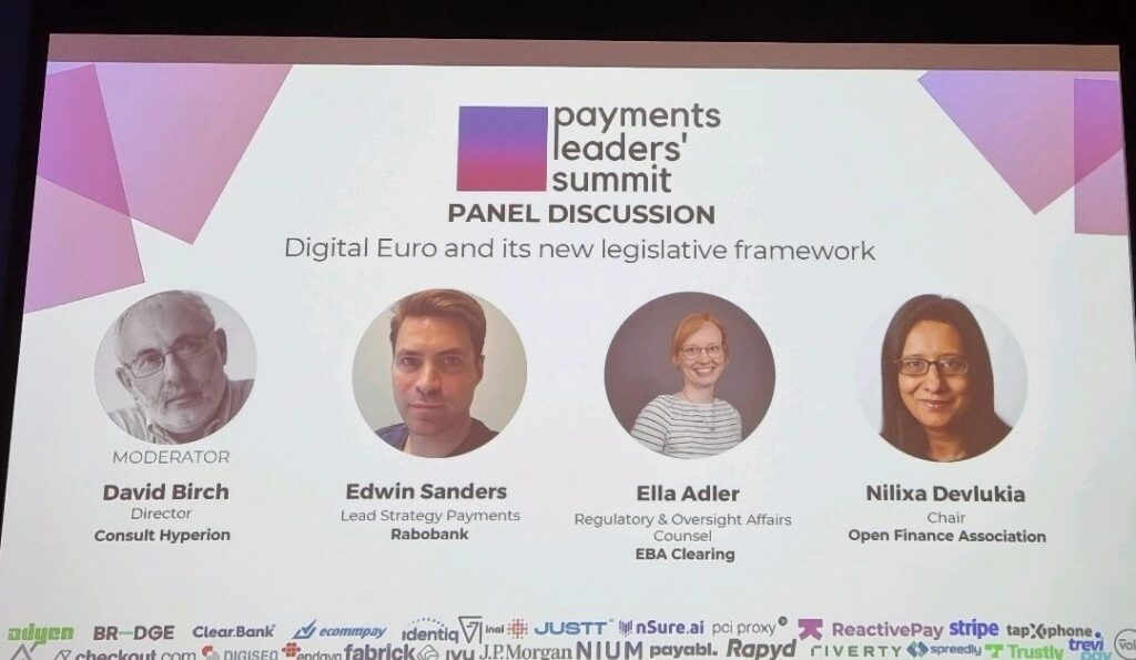 Image of bio images of the 4 speakers in the Digital Euro Session
