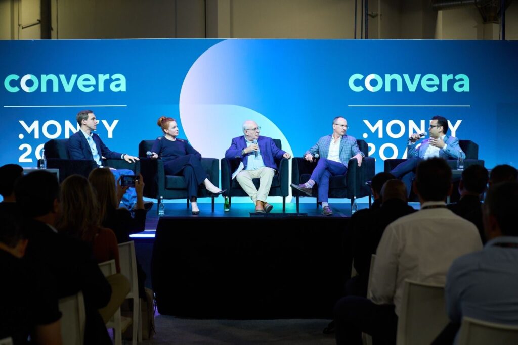 Money 20/20 USA - Convera stage: Perception vs. Reality in Cross-Border Payments: Who Wins the Future? - David Birch on stage with fellow speakers