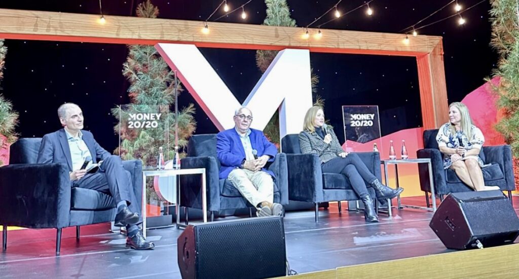 Money 20/20 USA: Open Data Can Help Increase GDP by 5% David Birch on stage with fellow speakers