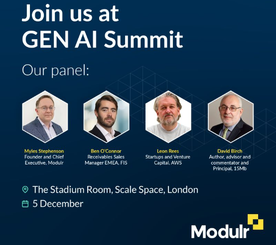 Modulr's Gen AI Summit: image of the 4 speakers with information about the session