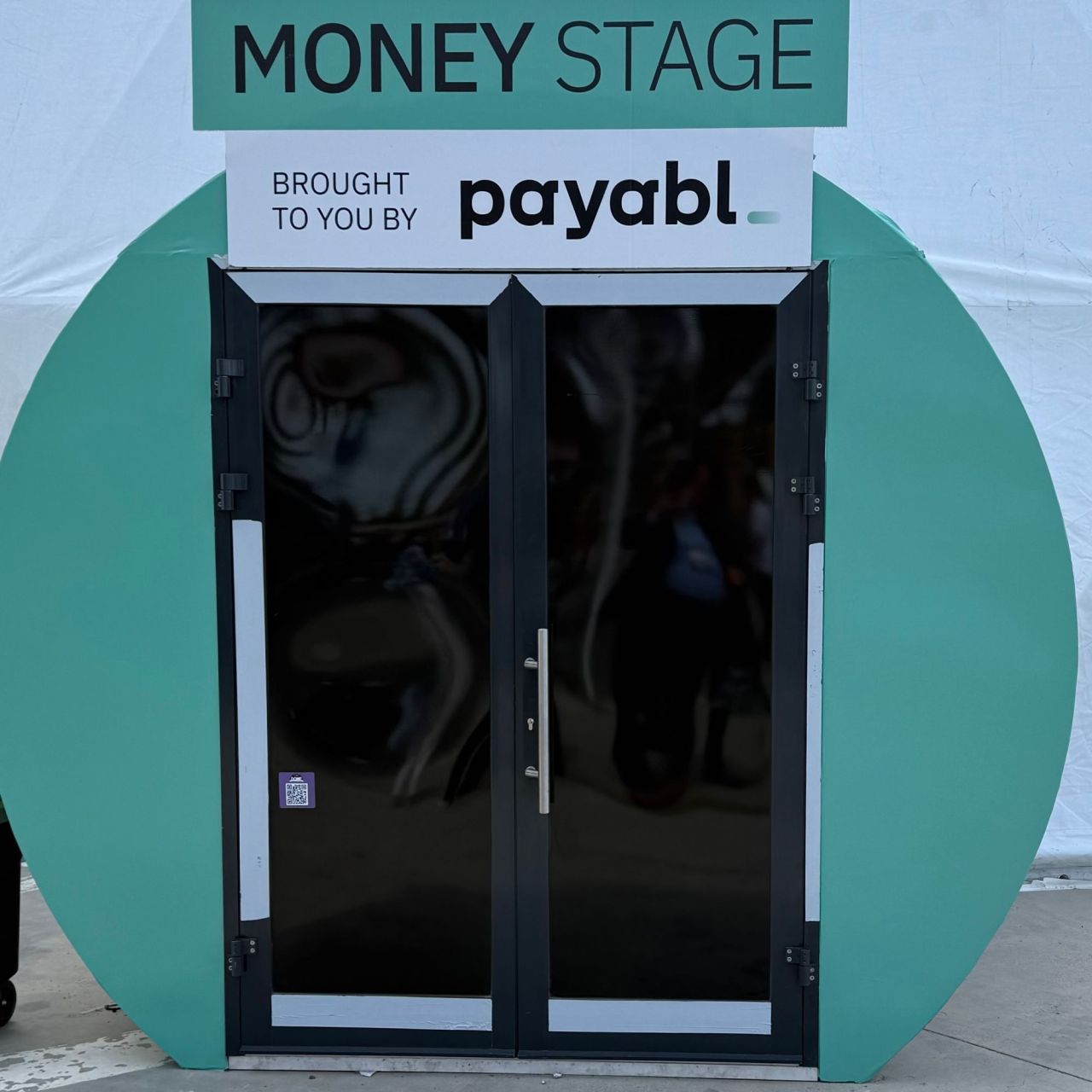 KYA KYB KYC at Reflect Festival Cyprus - image of the door to the Money stage sponsored by Payabl.