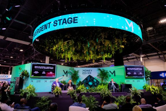 Money 20/20 USA 2025: David Birch on stage with Sophia Bantinidis and Greg Ulrich for Who's In Control? Agentic AI & Future of Financial Power